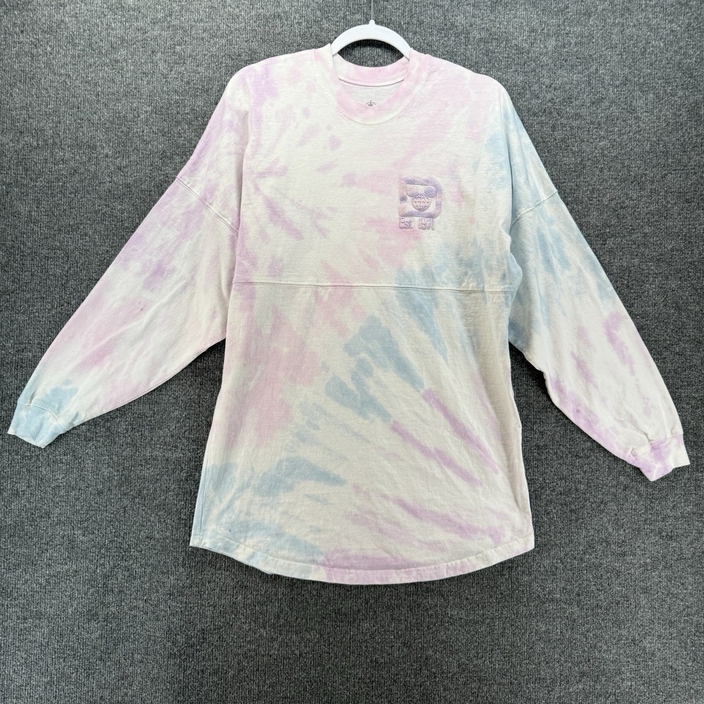 Disney Spirit Jersey Shirt Womens M Pink Blue Tie Dye Spellout Crew Neck Casual